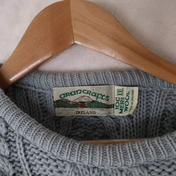 Aran Crafts Men's XXL Merino Wool Crew Neck Cable Knit Fisherman Sweater Ireland